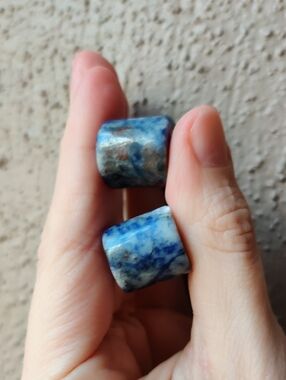 Blue Sodalite Stone Barrel Beads - Pair